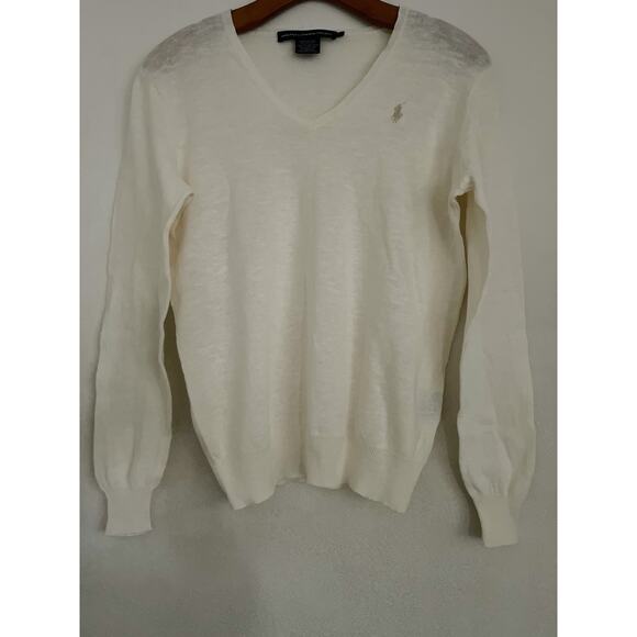 Ralph Lauren Sport Linen Blend Sweater S( No Sz Tag) Women White Preppy Pony - Picture 1 of 9